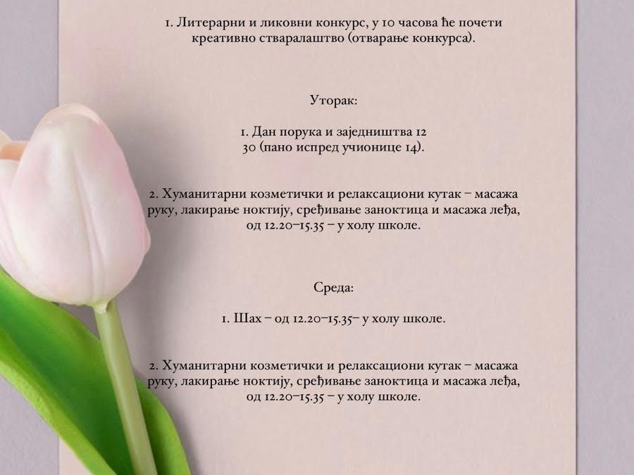 План активности за недељу сећања и заједништва